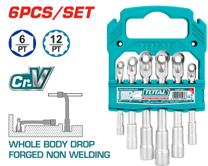 TOTAL clés à douilles coudées 7-14 mm haute performance durable CrV TLASWT0601 - SME IMPORT