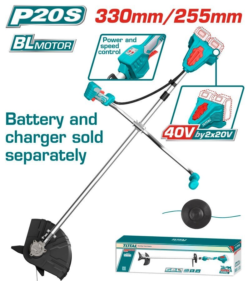 TOTAL débroussailleuse sans fil P20S brushless 40V 2x20V performance TSTLI20018 - SME IMPORT