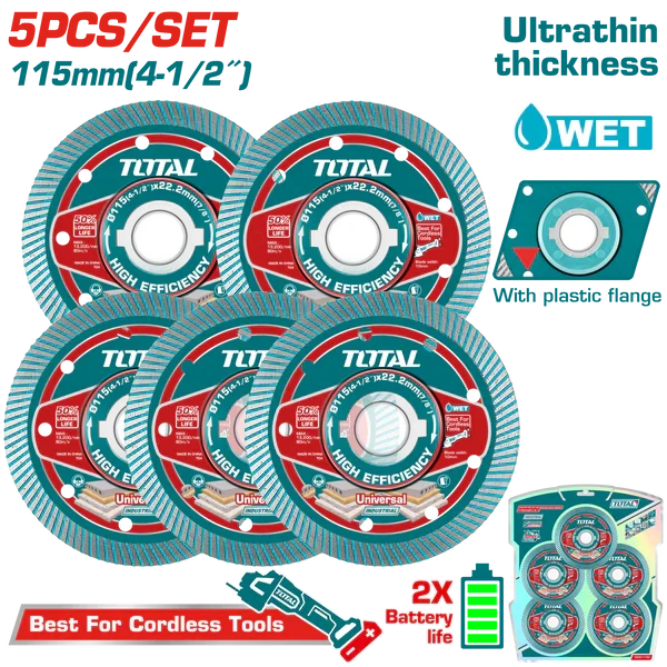 TOTAL disque diamant 115 mm pour meuleuse haute efficacité universel TAC511155 - SME IMPORT