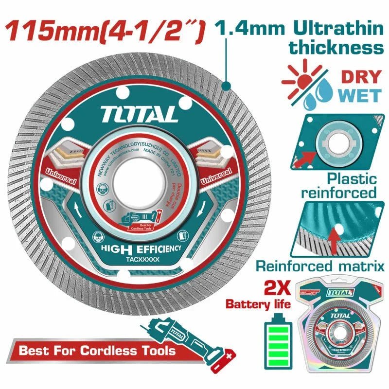 TOTAL disque diamant beton 115 mm ultra fin haute efficacité TAC2151151 - SME IMPORT
