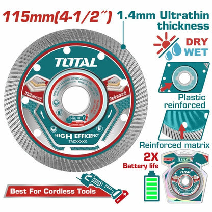 TOTAL disque diamant beton 115 mm ultra fin haute efficacité TAC2151151