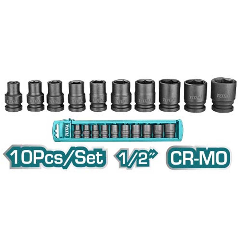 TOTAL douilles à choc 1/2 drive crmo 10 pièces puissance fiabilité THISTD12101 - SME IMPORT
