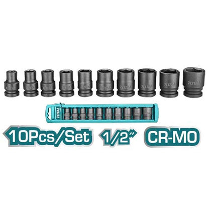 TOTAL douilles à choc 1/2 drive crmo 10 pièces puissance fiabilité THISTD12101 - SME IMPORT
