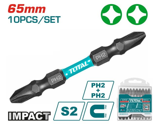 TOTAL embouts tournevis PH2X60 65mm haute visibilité ensemble 10 pièces Tacim16PH233 - SME IMPORT