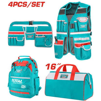 TOTAL ensemble 4 moyens de rangement outils sac dos gilet 16 pouces TOS230912 - SME IMPORT