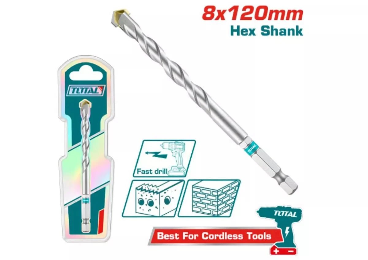 TOTAL foret béton 8x120 mm hex shank pour perçage professionnel TAC280812 - SME IMPORT