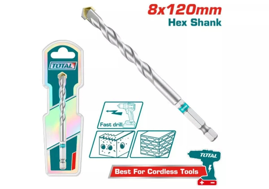TOTAL foret béton 8x120 mm hex shank pour perçage professionnel TAC280812 - SME IMPORT