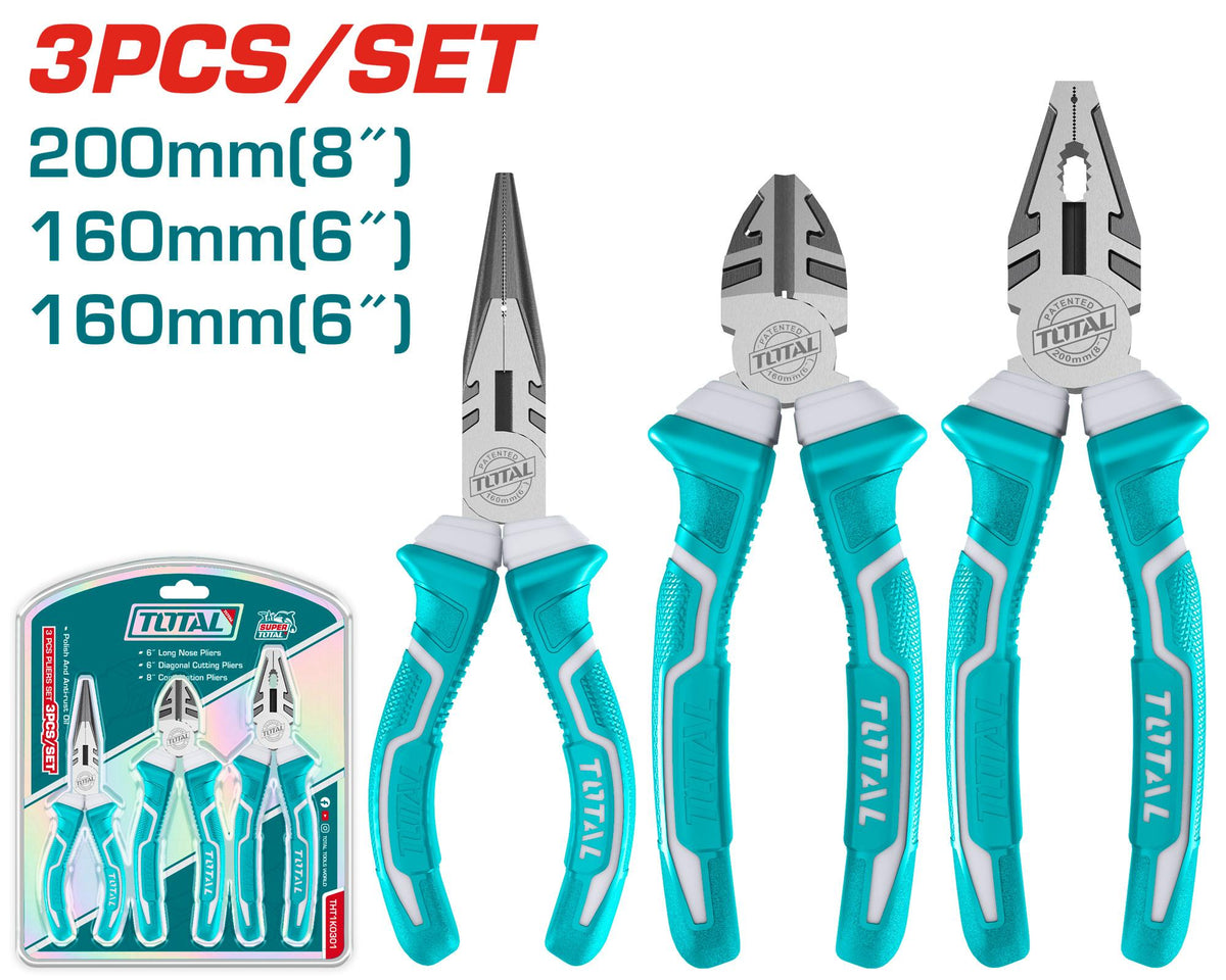 TOTAL jeu de 3 pinces polyvalentes 200mm 160mm avec poignées antidérapantes tht1k0301 - SME IMPORT