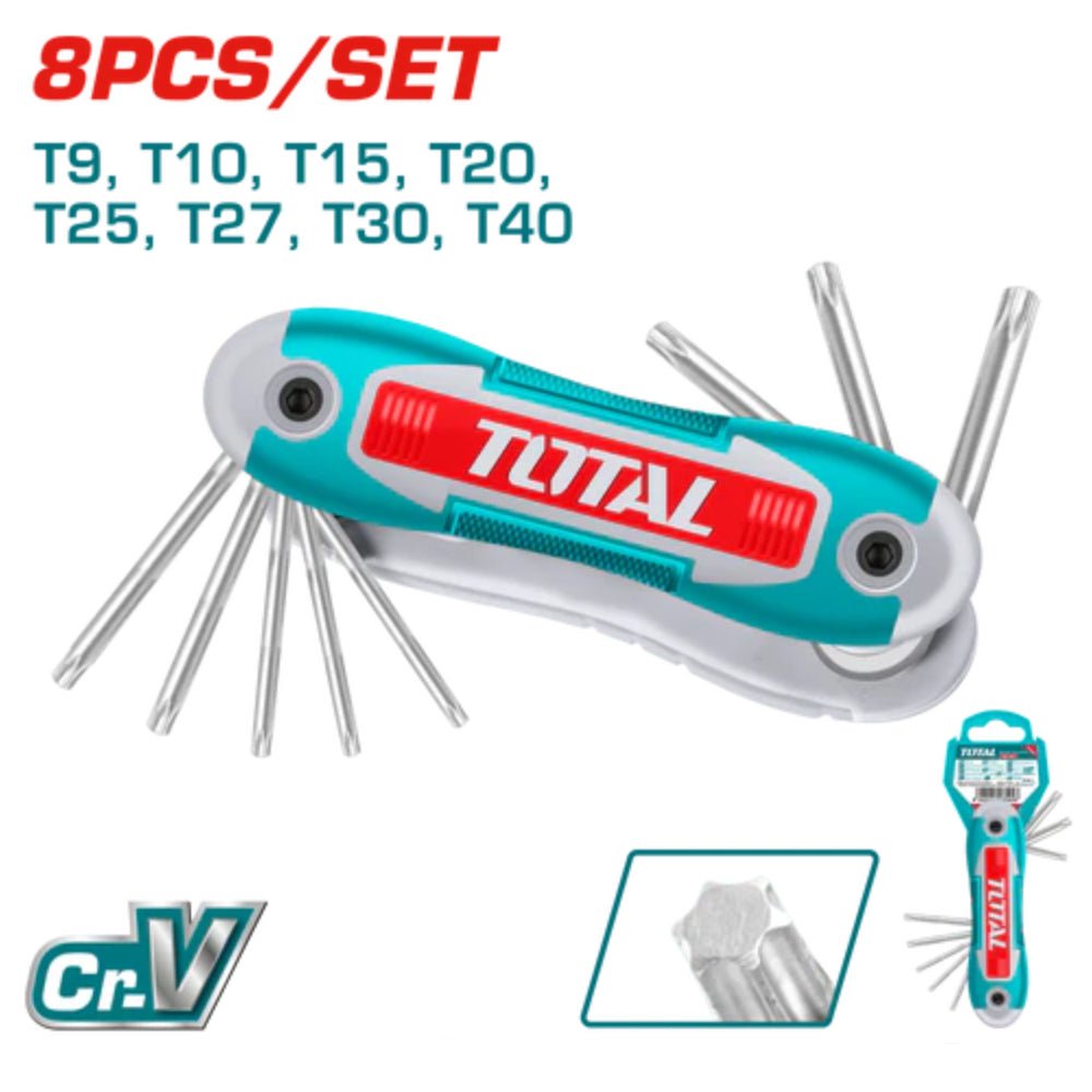 TOTAL jeu de clés torx pliables 8 pièces CrV THT1061846 - SME IMPORT