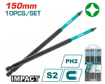 TOTAL jx 10 embout PH2 long 150mm ensemble tournevis impact Tacim16ph263 - SME IMPORT