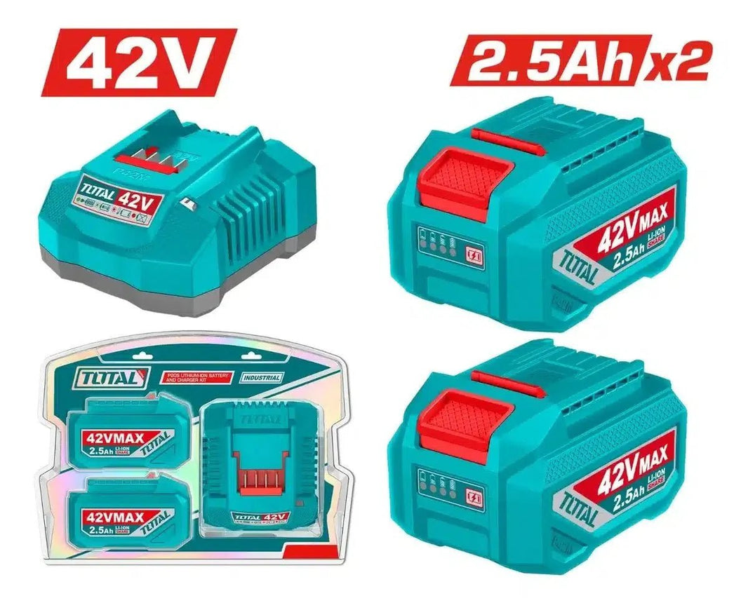 TOTAL kit chargeur rapide et 2 batteries 42V 2.5Ah liion TFBCPM25221 - SME IMPORT