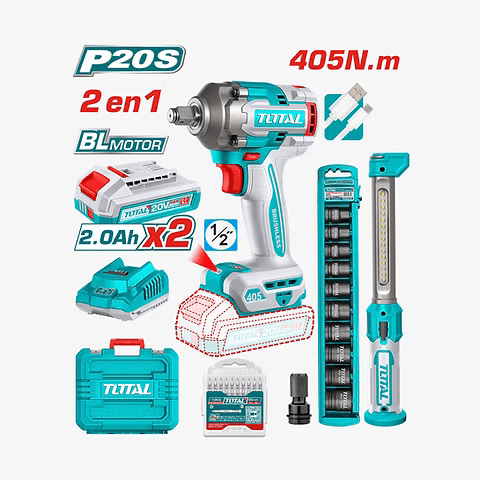 TOTAL kit clé à choc sans fil 1/2 pouce 405 nm 20V liion TOSLI23056 - SME IMPORT