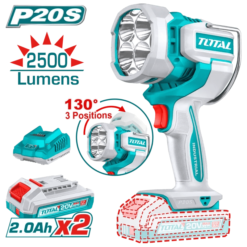 TOTAL lampe de travail 20V 2.2Ah 2500 lumens pour professionnels TWLI20887 - SME IMPORT