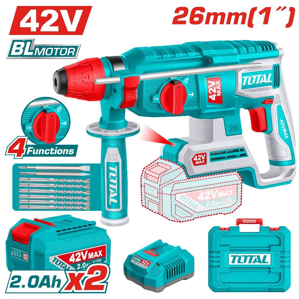 TOTAL marteau perforateur sans fil 42V brushless 26mm TRHLI422682 - SME IMPORT
