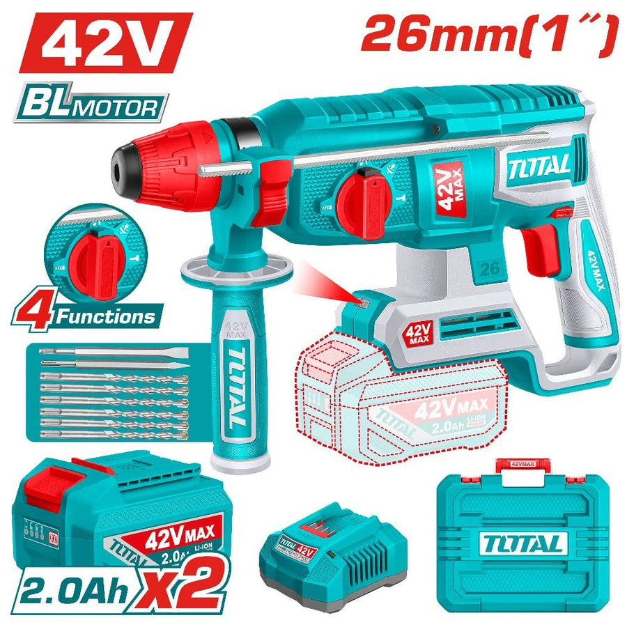 TOTAL marteau perforateur sans fil 42V brushless 26mm TRHLI422682 - SME IMPORT