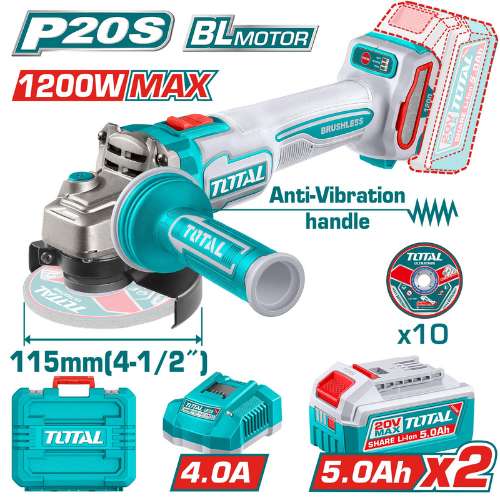 TOTAL meuleuse angle sans fil 20V brushless 115 mm 1200 w max TAGLI2120252 - SME IMPORT