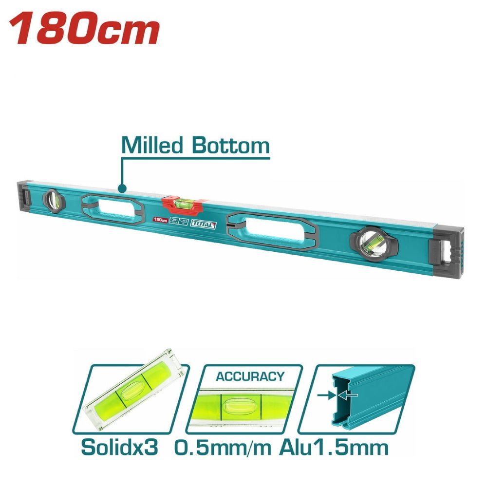 TOTAL niveau a bulle 180 cm 3 fioles aluminium haute precision TMT218028 - SME IMPORT