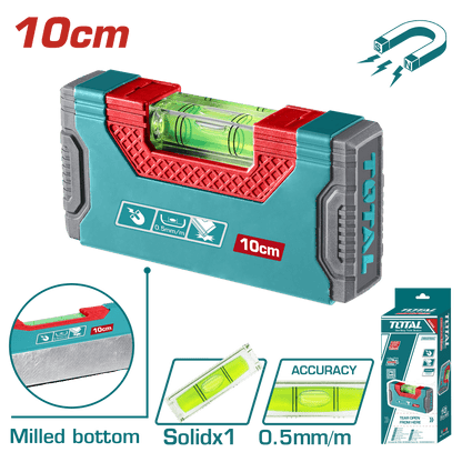 TOTAL niveau bulle magnétique 10 cm précision 0,5 mm/m base aimantée TMT205101 - SME IMPORT