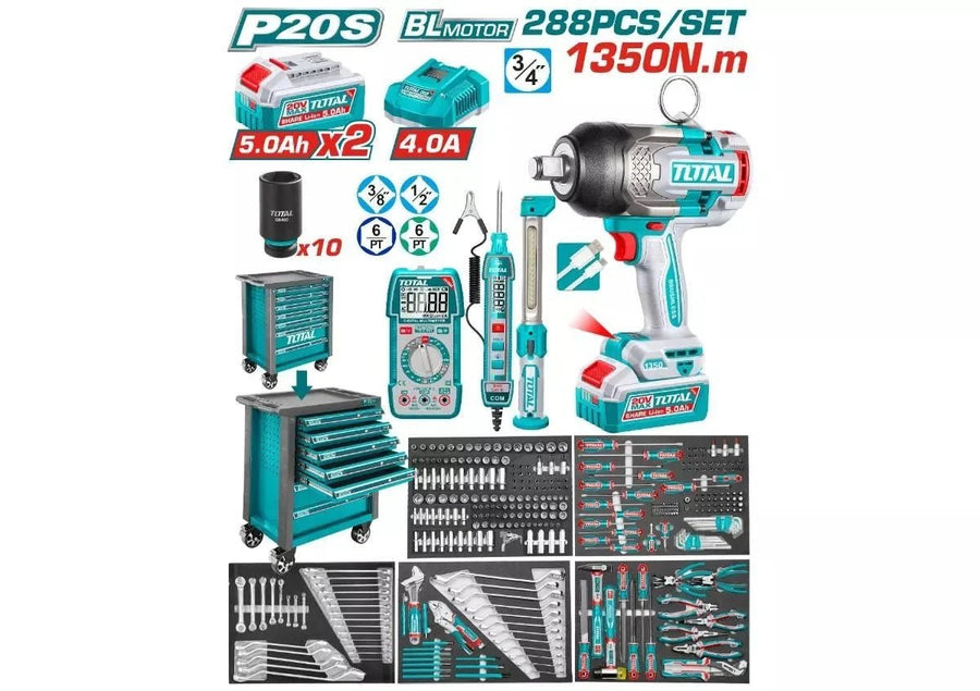 TOTAL P20S coffret 288P 20V brushless clé à choc sans fil servante THPTCS82882 - SME IMPORT