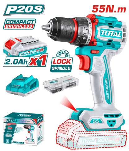 TOTAL P20S perceuse visseuse sans fil 20V brushless compacte 55 nm TDLI205582 - SME IMPORT