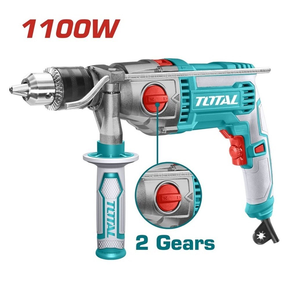 TOTAL perceuse à percussion 1100W 2 vitesses bois métal maçonnerie TG211166 - SME IMPORT