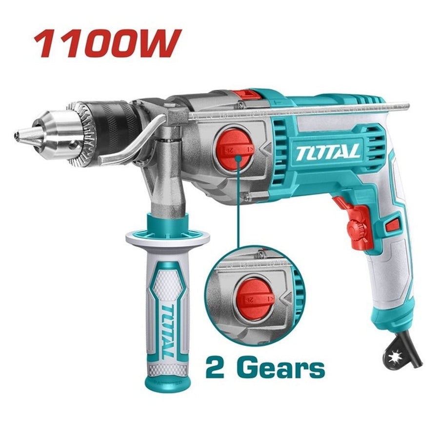 TOTAL perceuse à percussion 1100W 2 vitesses bois métal maçonnerie TG211166 - SME IMPORT