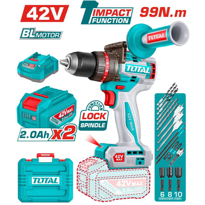 TOTAL perceuse à percussion 42V brushless 99 nm mandrin auto serrant TIDLI429982 - SME IMPORT