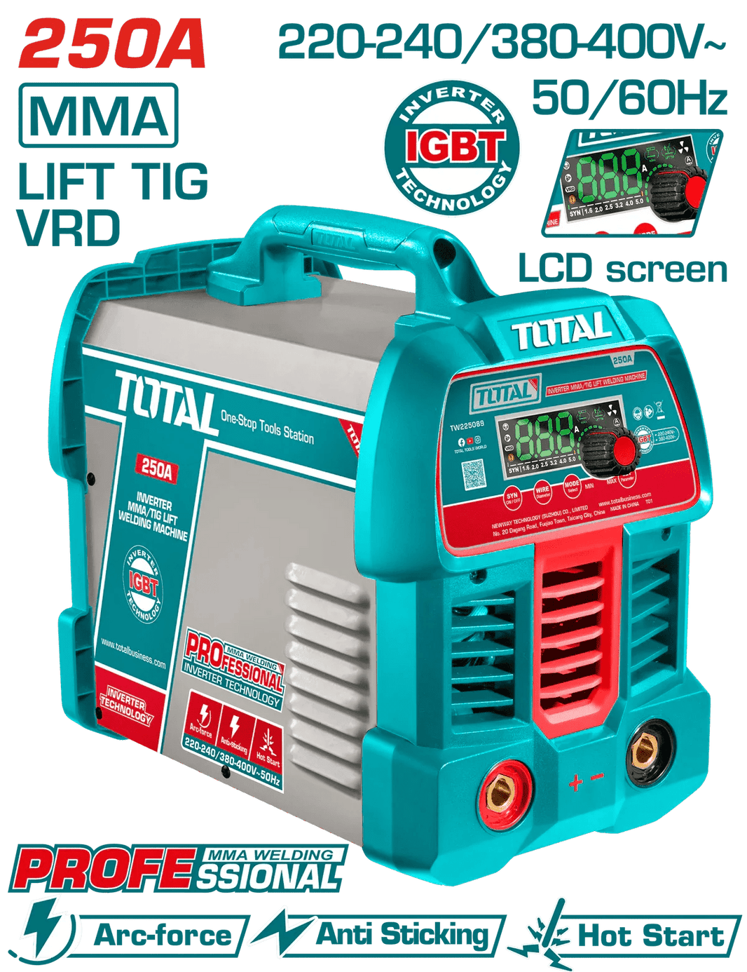 TOTAL poste soudure inverter 250A 220V 380V mma tig pro igbt TW225089 - SME IMPORT