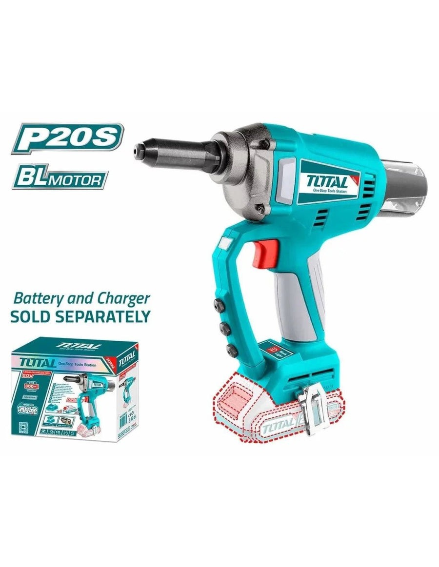 TOTAL riveteuse sans fil 20 v 2 ah brushless 20 kn 25 mm éclairage TRTLI2005 - SME IMPORT