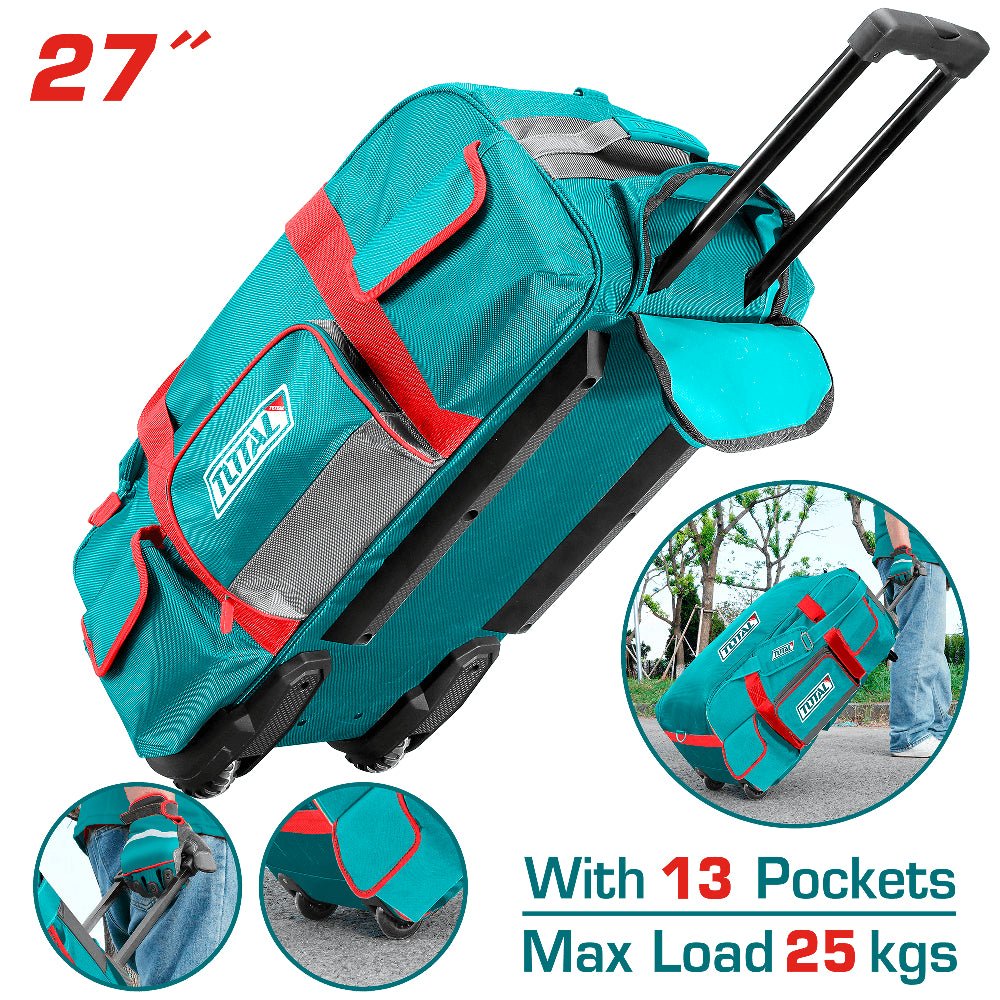 TOTAL sac outils roulettes 27 pouces 13 poches 25 kg transport facile THRRTB2712