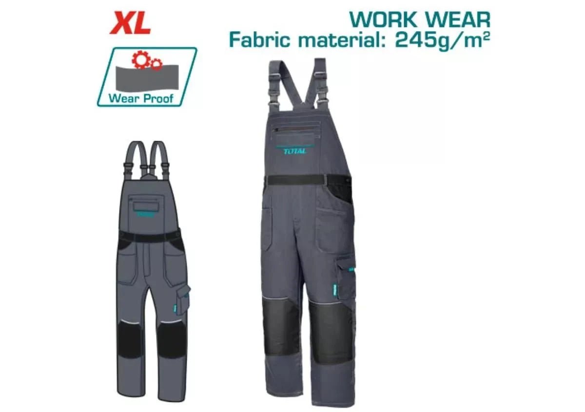 TOTAL salopette de travail xl gris coton polyester durable 245 g/m2 TSP6033.XL - SME IMPORT