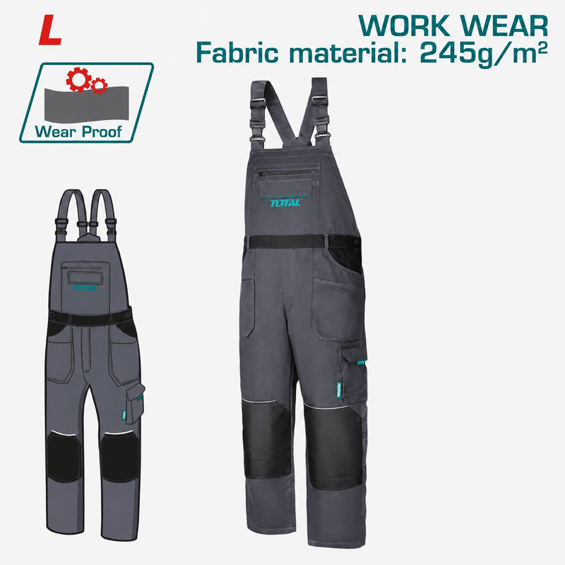 TOTAL salopette travail durable 245 g m2 coton polyester gris taille l TSP6033.L - SME IMPORT