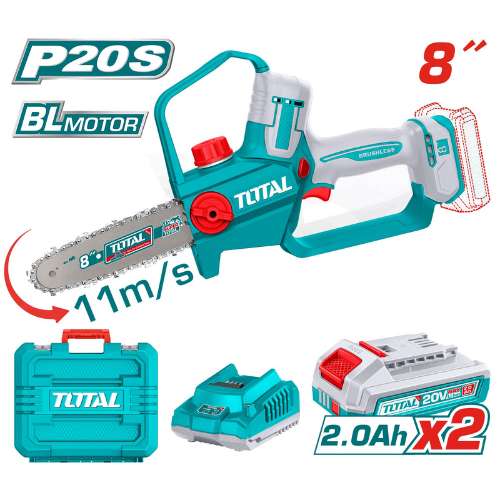 TOTAL scie à chaîne sans fil 8 pouces brushless 20V P20S 2 batteries TGSLI20882 - SME IMPORT