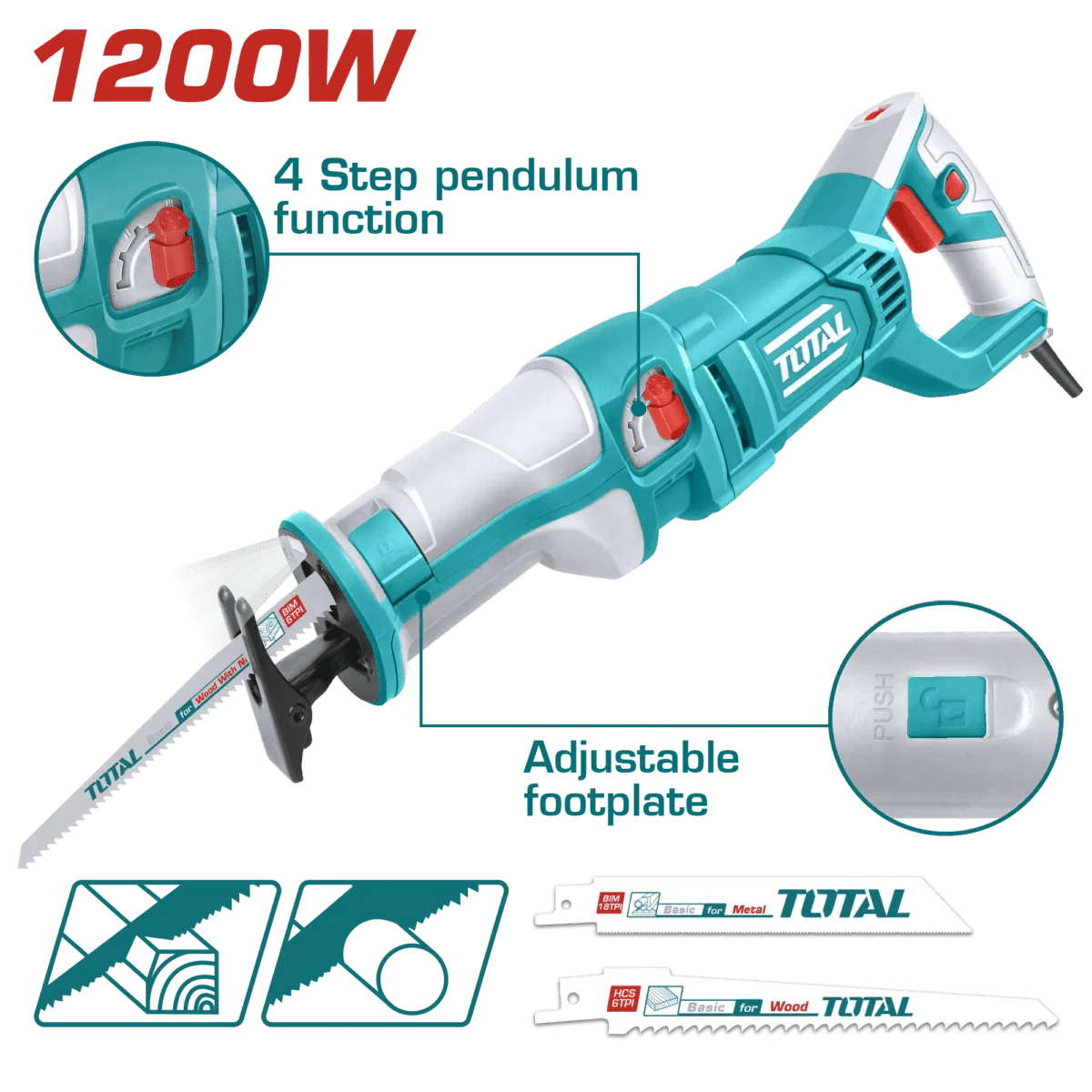 TOTAL scie sabre électrique compacte filaire 1200 w TS1001201 - SME IMPORT