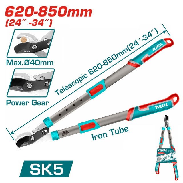 TOTAL sécateur télescopique 620 à 850 mm 40 mm acier SK5 THTS1527416 - SME IMPORT