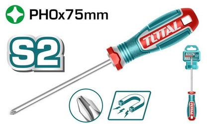 TOTAL tournevis PH0 75 mm acier S2 haute résistance professionnel TSDPH0075
