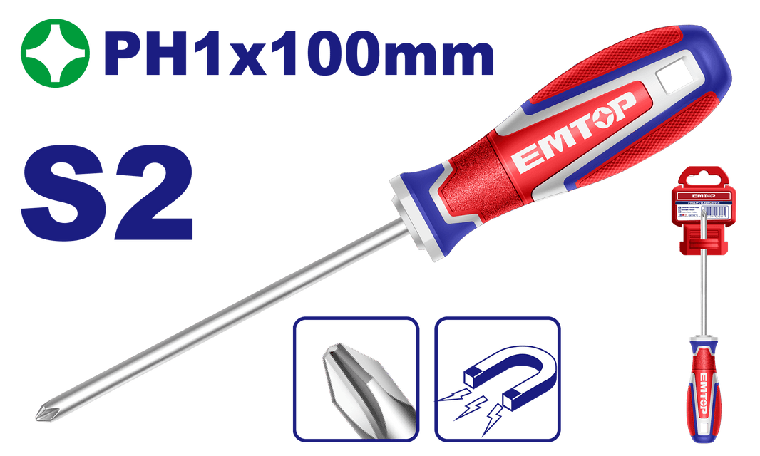 Tournevis americain S2 PH1X100 EMTOP ESDPH1100 - SME IMPORT
