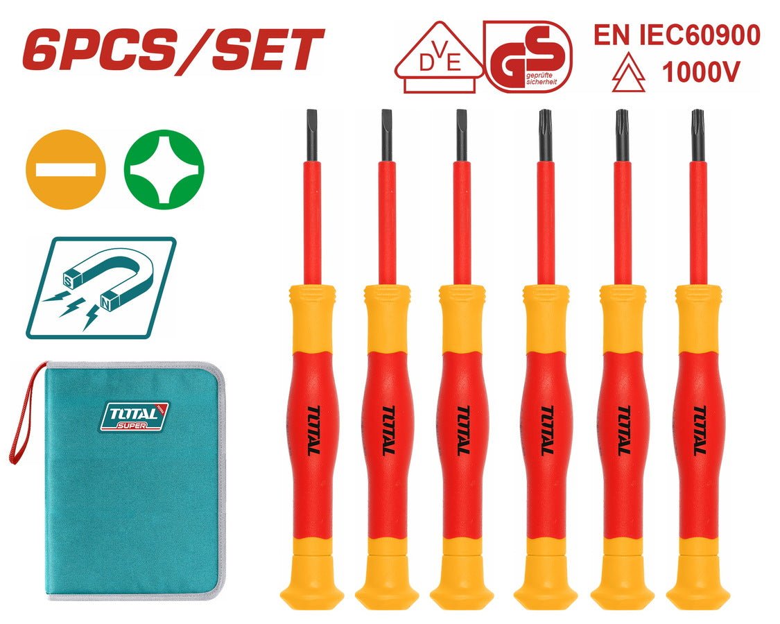 Tournevis isolés TOTAL jx 6 pièces précision VDE 1000V kit THKIPSD0601