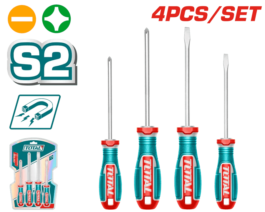 Tournevis magnétiques TOTAL S2 ensemble de 4 pièces TKSDS0426 - SME IMPORT