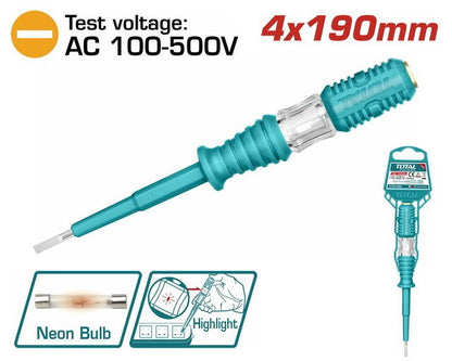 Tournevis testeur THT291908 AC 100 à 500 v 4x190 mm ampoule néon - SME IMPORT