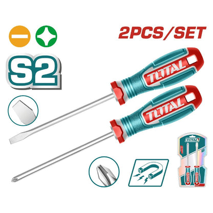 Tournevis TOTAL 2 pièces plat et cruciforme S2 magnétique tksds0226 - SME IMPORT