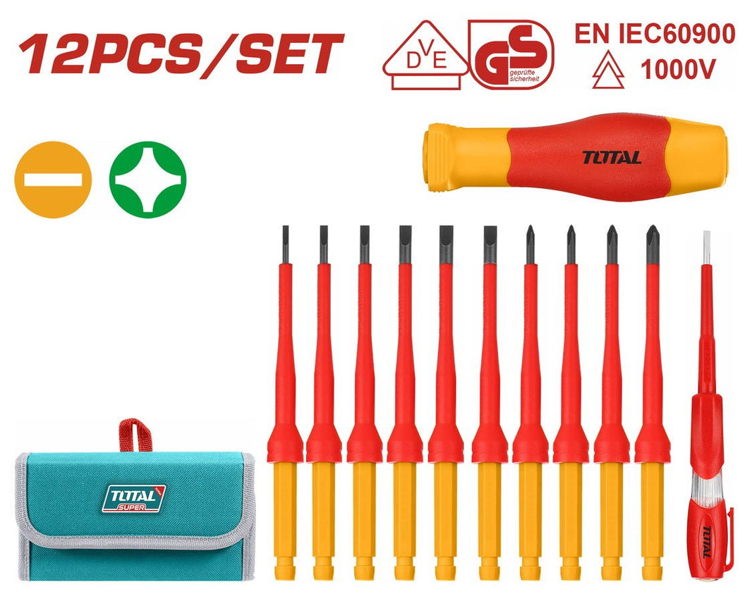 Tournevis TOTAL JX12 inter magnétique précision ensemble 12 pièces THKISD1201 - SME IMPORT