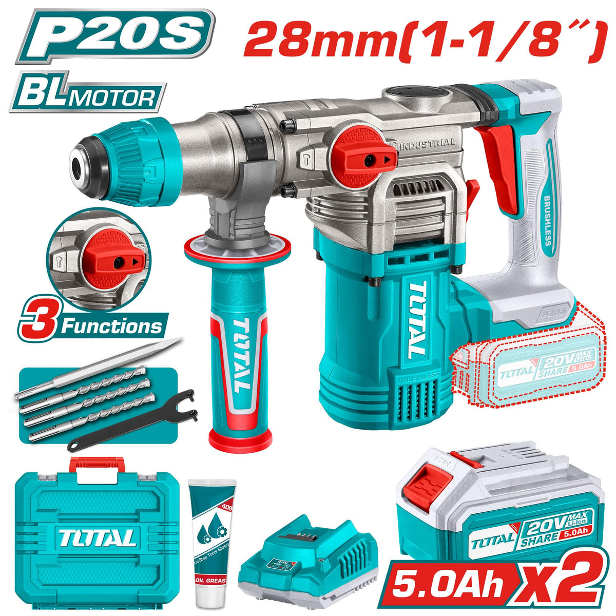 TRHLI202885-Marteau perforateur TOTAL 20V 5Ah sans fil 4.5J - SME IMPORT