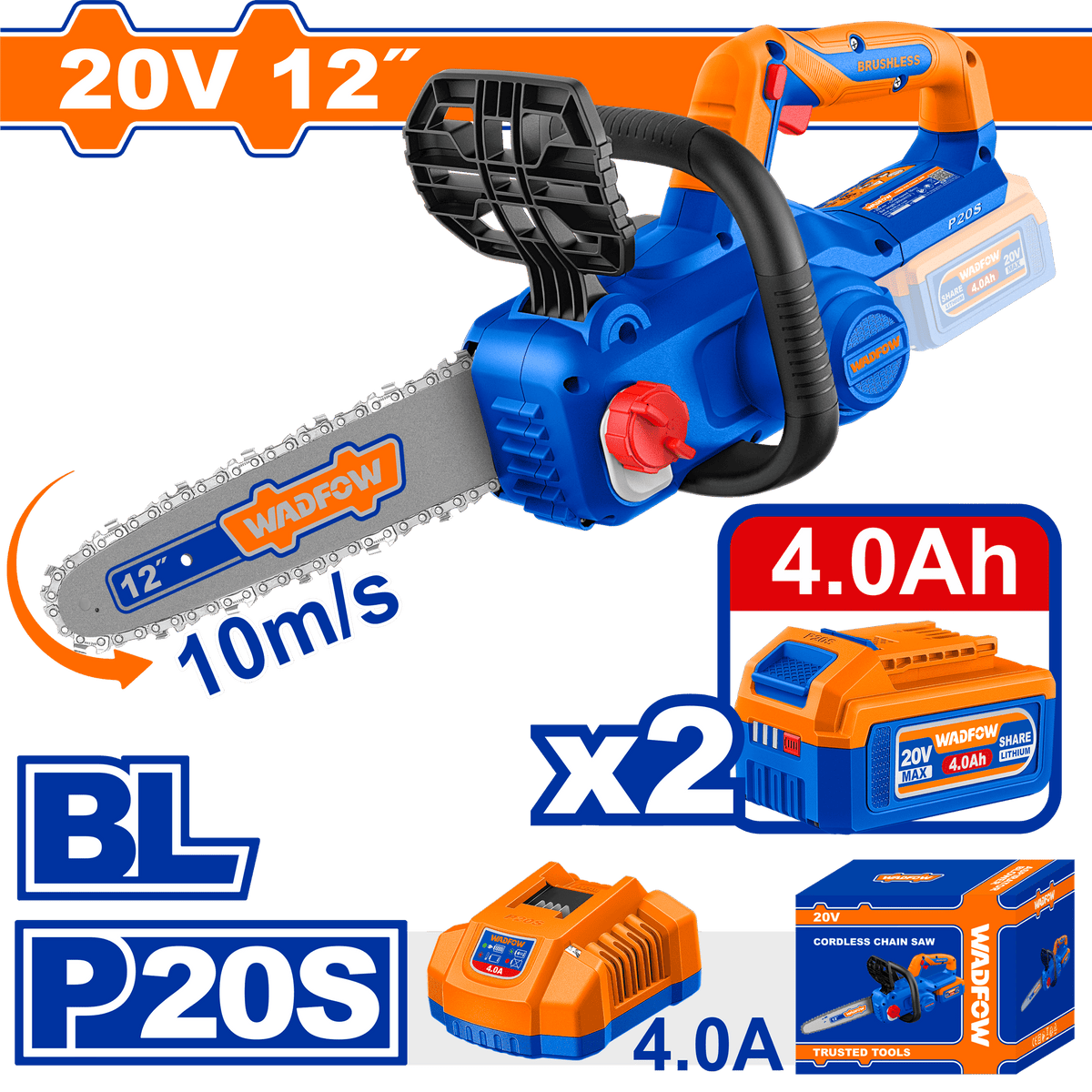 Tronçonneuse à chaîne 12 pouces 20 V WADFOW WCLP5121