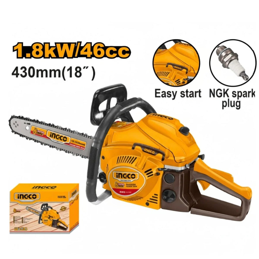 Tronçonneuse à essence INGCO 46 CC – 18" (GCS5451811) | Puissance et fiabilité pour travaux exigeants
