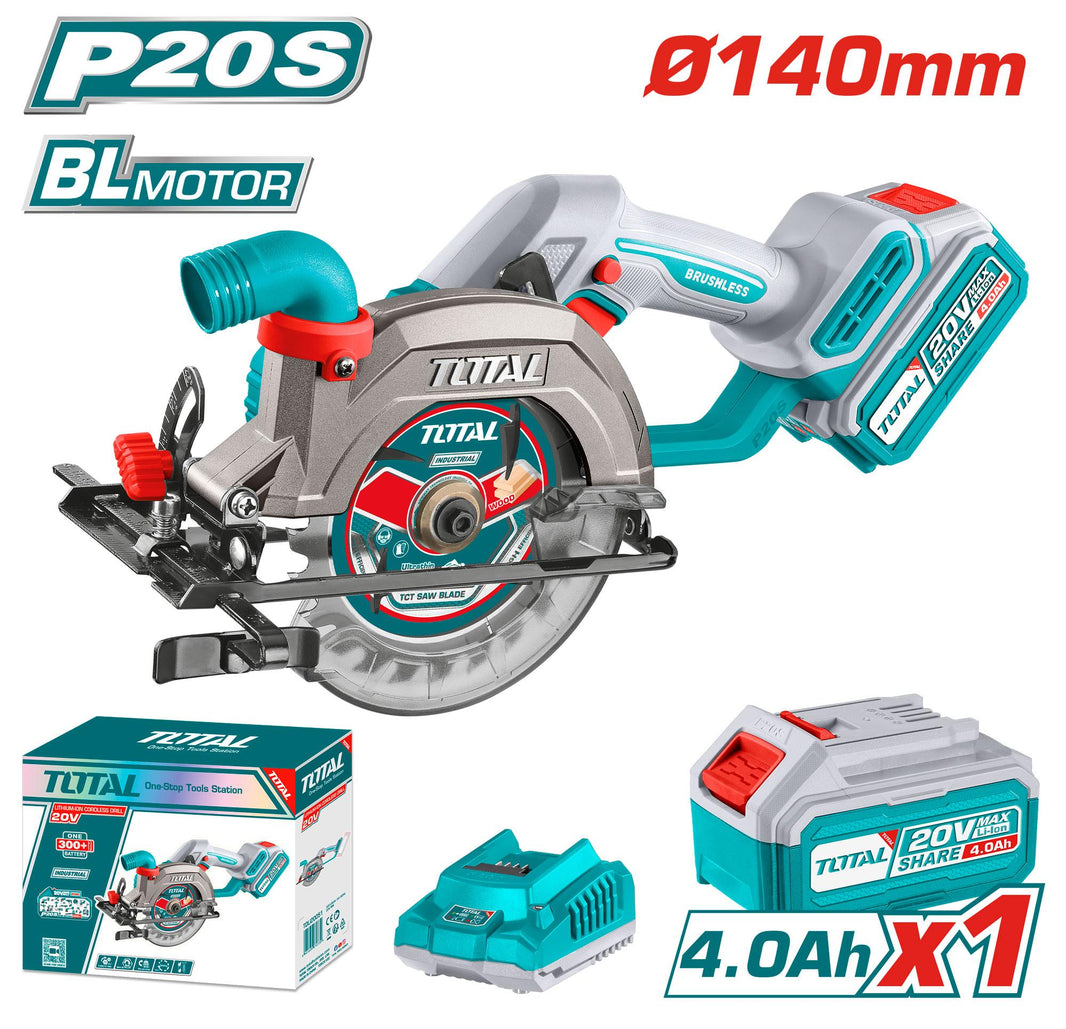 TSLI14021 Scie Circulaire SansFil 20V 140mm Total Brushless - SME IMPORT