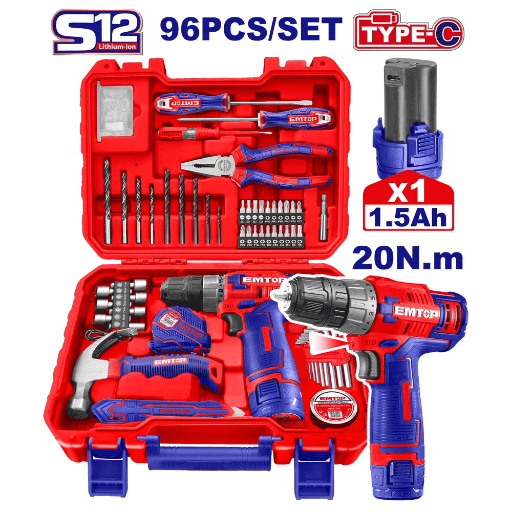 Valise d’outils+visseuce 12V 96P EMTOP EEDK09601 - SME IMPORT