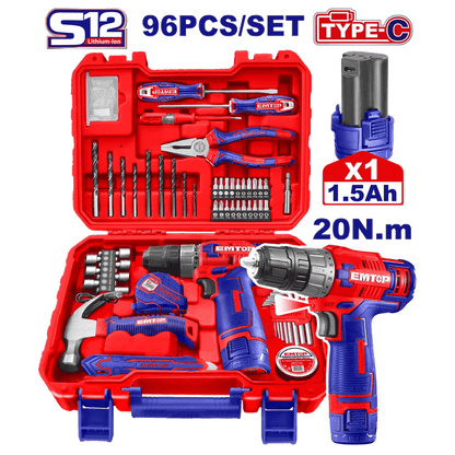 Valise d’outils+visseuce 12V 96P EMTOP EEDK09601 - SME IMPORT