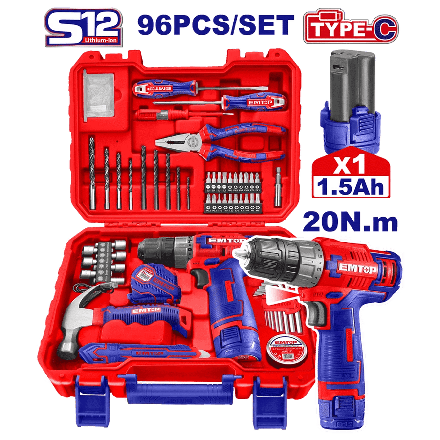 Valise d’outils+visseuce 12V 96P EMTOP EEDK09601 - SME IMPORT