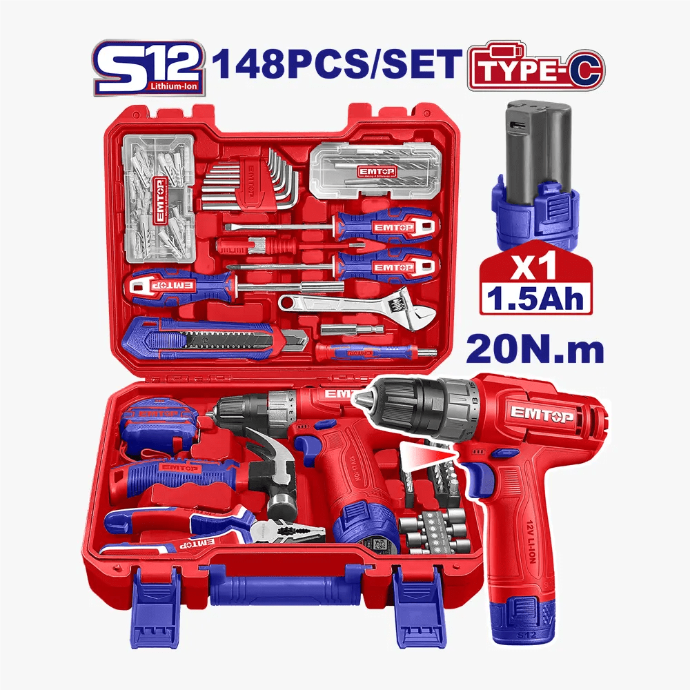 Valise d’outils+visseuse 12V 148P EMTOP EEDK14801 - SME IMPORT
